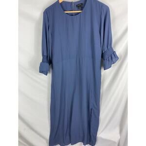 Halogen Blue 3/4 Sleeve Midi Dress Chiffon Flowy Lined Size XL